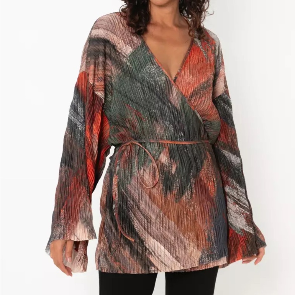 Abstract tropical autumn leaves pattern Wrap Blouse